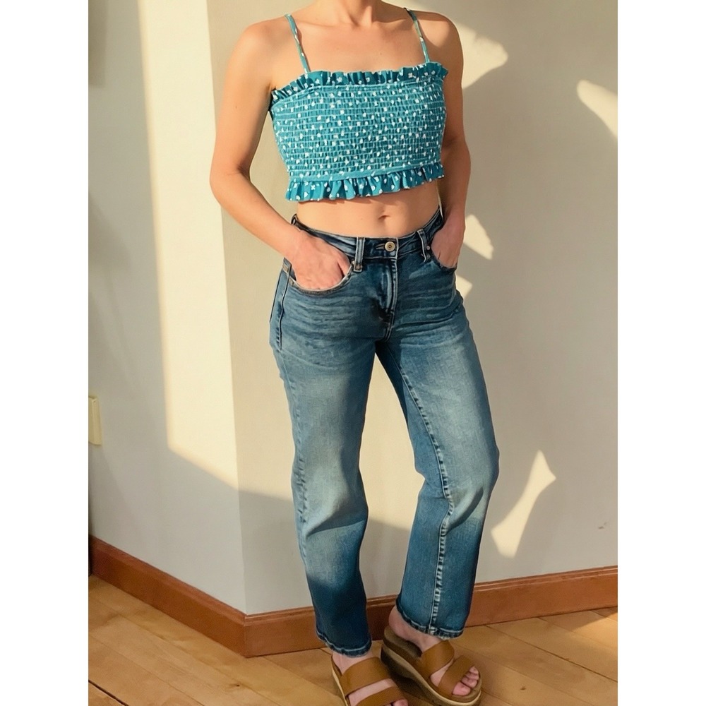 Teal Smocked Crop Cottagecore Summer‎ Fit Fairycore Spaghetti Straps Large - Picture 4 of 16